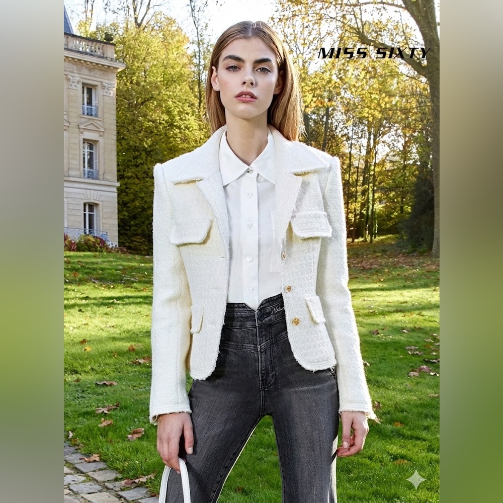 Miss Sixty 100% Wool Cream Blazer with Gold Accents